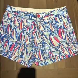 Lilly Pulitzer Blue and Pink Bermuda Shorts Vibrant Summer Style